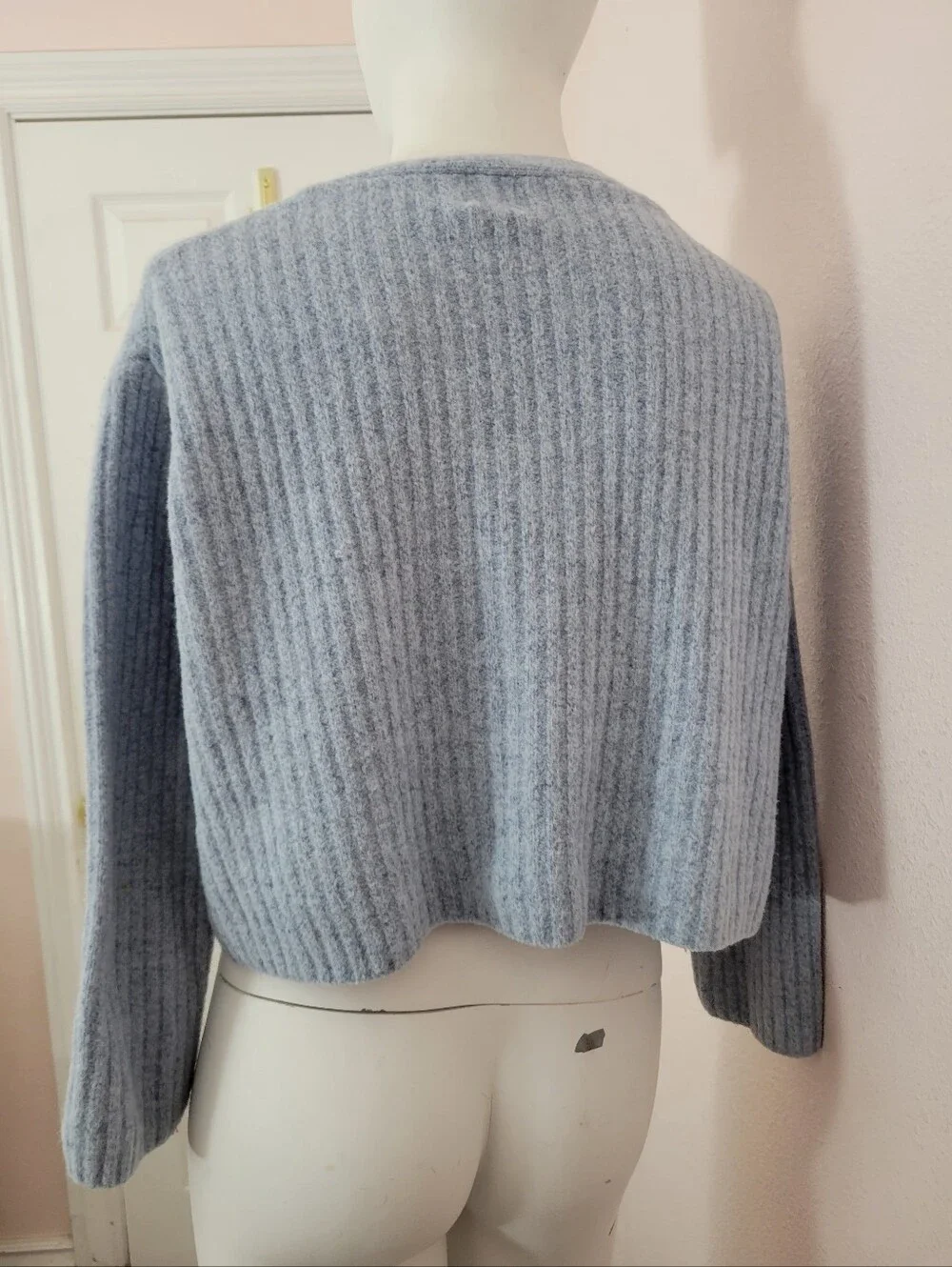 Princess Polly Light Blue Wool Blend Ribbed Cropped Cardigan S/M